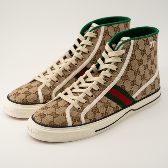 size 10.5G 11 US Gucci GG Canvas Tennis 1977 Beige Hight Top - Picture 1 of 14